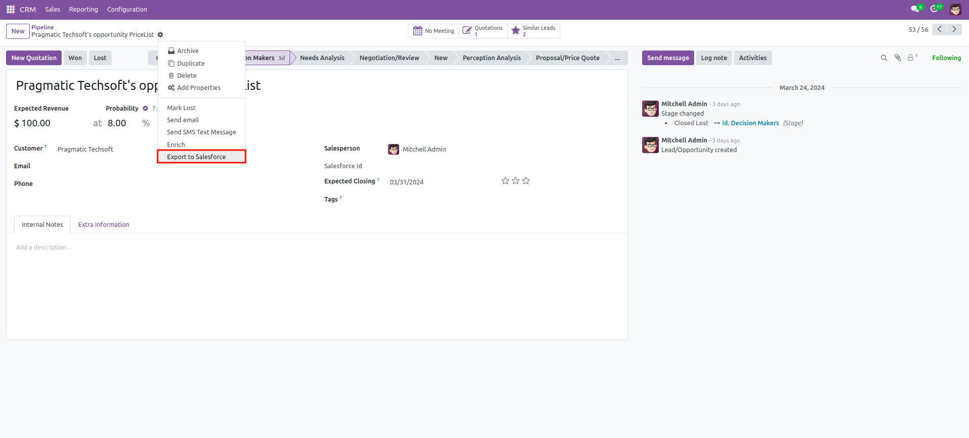 Pragmatic Odoo Salesforce Connector