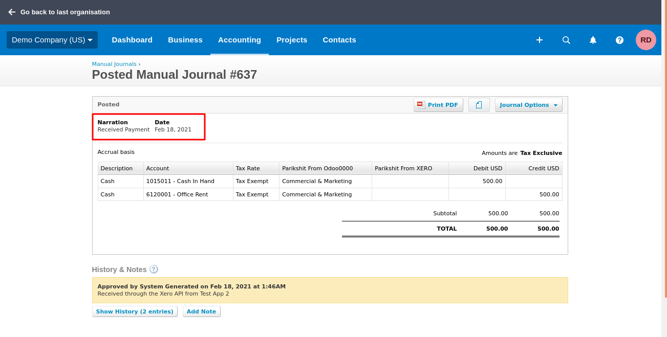 xero accounting journal entries